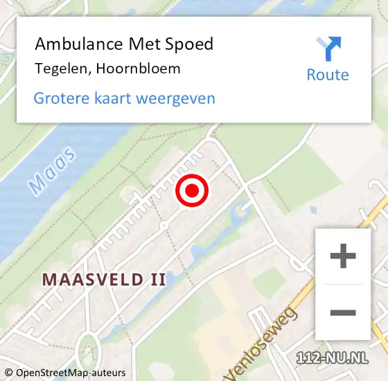 Locatie op kaart van de 112 melding: Ambulance Met Spoed Naar Tegelen, Hoornbloem op 20 oktober 2014 23:07