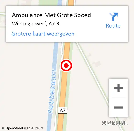 Locatie op kaart van de 112 melding: Ambulance Met Grote Spoed Naar Wieringerwerf, A7 R op 20 oktober 2014 23:11