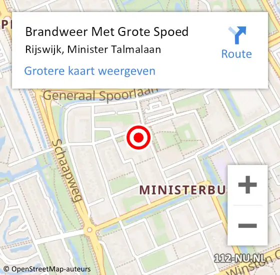 Locatie op kaart van de 112 melding: Brandweer Met Grote Spoed Naar Rijswijk, Minister Talmalaan op 22 september 2024 02:57