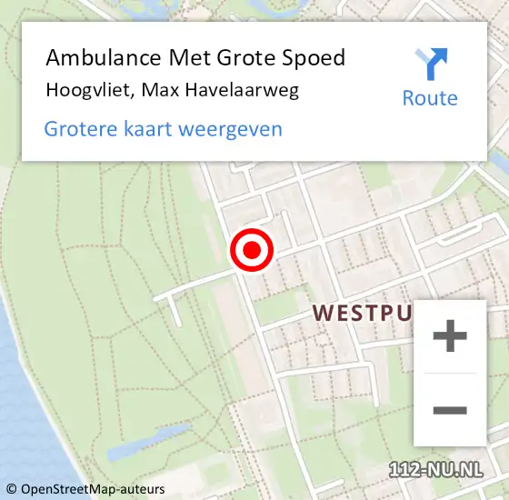 Locatie op kaart van de 112 melding: Ambulance Met Grote Spoed Naar Hoogvliet, Max Havelaarweg op 22 september 2024 03:10