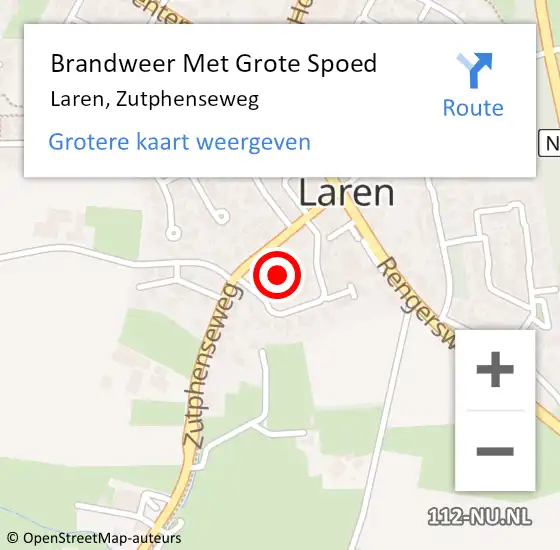 Locatie op kaart van de 112 melding: Brandweer Met Grote Spoed Naar Laren, Zutphenseweg op 22 september 2024 03:12