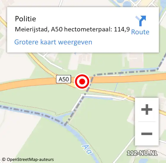 Locatie op kaart van de 112 melding: Politie Meierijstad, A50 hectometerpaal: 114,9 op 22 september 2024 03:14