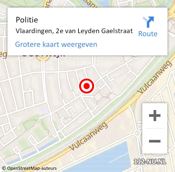 Locatie op kaart van de 112 melding: Politie Vlaardingen, 2e van Leyden Gaelstraat op 22 september 2024 04:32