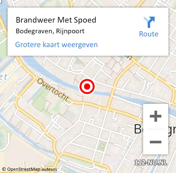 Locatie op kaart van de 112 melding: Brandweer Met Spoed Naar Bodegraven, Rijnpoort op 22 september 2024 04:37