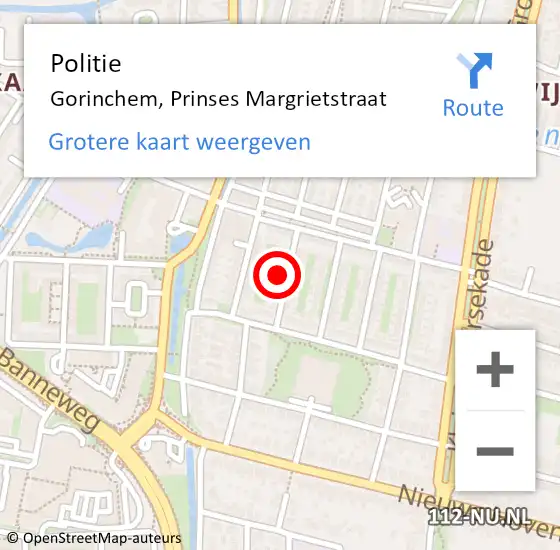 Locatie op kaart van de 112 melding: Politie Gorinchem, Prinses Margrietstraat op 22 september 2024 06:43