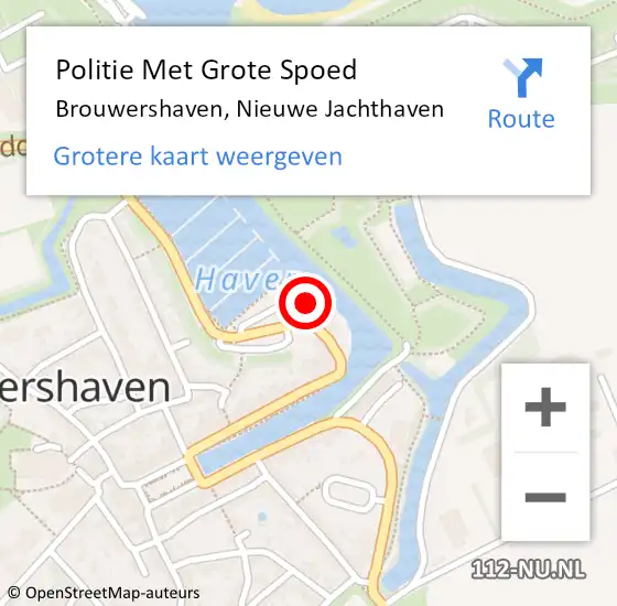 Locatie op kaart van de 112 melding: Politie Met Grote Spoed Naar Brouwershaven, Nieuwe Jachthaven op 22 september 2024 07:11