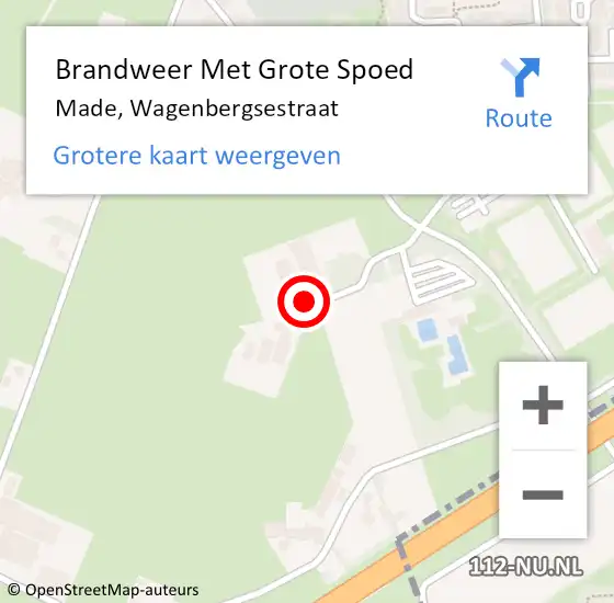 Locatie op kaart van de 112 melding: Brandweer Met Grote Spoed Naar Made, Wagenbergsestraat op 22 september 2024 07:24