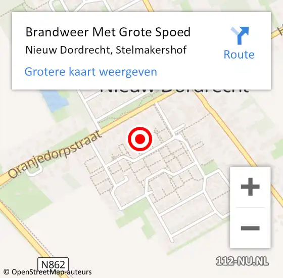 Locatie op kaart van de 112 melding: Brandweer Met Grote Spoed Naar Nieuw Dordrecht, Stelmakershof op 22 september 2024 07:36