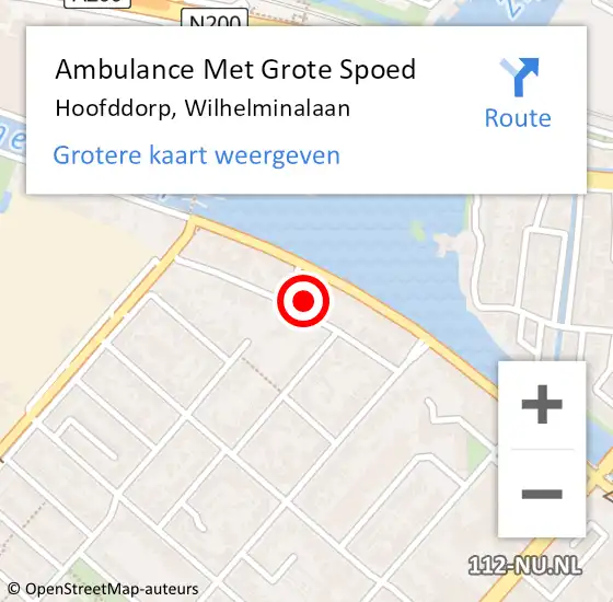 Locatie op kaart van de 112 melding: Ambulance Met Grote Spoed Naar Hoofddorp, Wilhelminalaan op 22 september 2024 07:57