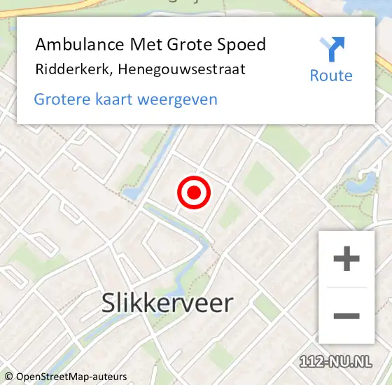 Locatie op kaart van de 112 melding: Ambulance Met Grote Spoed Naar Ridderkerk, Henegouwsestraat op 22 september 2024 08:10