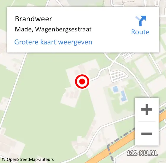 Locatie op kaart van de 112 melding: Brandweer Made, Wagenbergsestraat op 22 september 2024 08:26