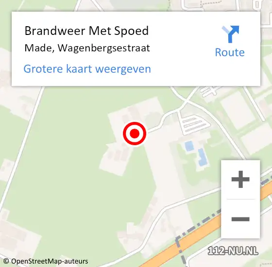 Locatie op kaart van de 112 melding: Brandweer Met Spoed Naar Made, Wagenbergsestraat op 22 september 2024 08:40