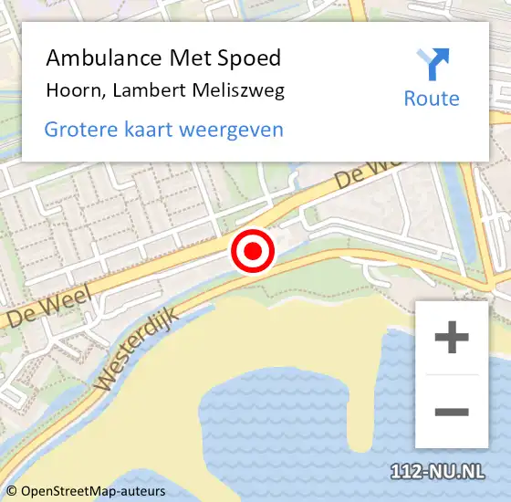 Locatie op kaart van de 112 melding: Ambulance Met Spoed Naar Hoorn, Lambert Meliszweg op 22 september 2024 08:47