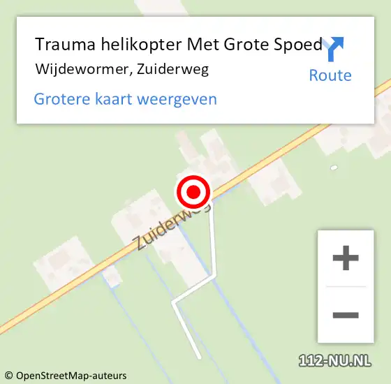 Locatie op kaart van de 112 melding: Trauma helikopter Met Grote Spoed Naar Wijdewormer, Zuiderweg op 22 september 2024 09:40