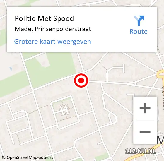 Locatie op kaart van de 112 melding: Politie Met Spoed Naar Made, Prinsenpolderstraat op 22 september 2024 09:57