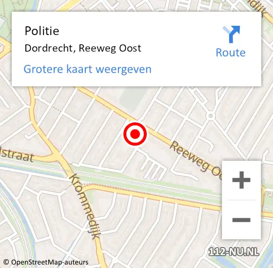 Locatie op kaart van de 112 melding: Politie Dordrecht, Reeweg Oost op 22 september 2024 09:58