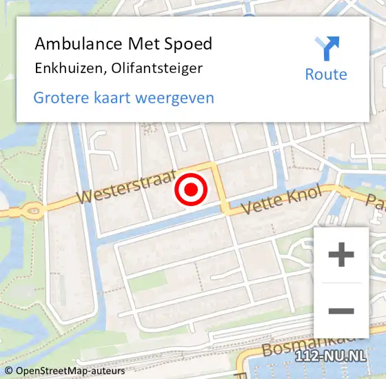 Locatie op kaart van de 112 melding: Ambulance Met Spoed Naar Enkhuizen, Olifantsteiger op 22 september 2024 10:36