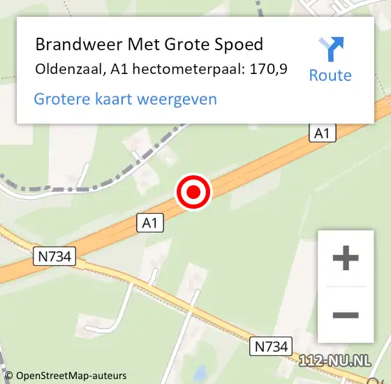 Locatie op kaart van de 112 melding: Brandweer Met Grote Spoed Naar Oldenzaal, A1 hectometerpaal: 170,9 op 22 september 2024 11:01