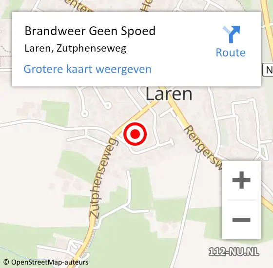 Locatie op kaart van de 112 melding: Brandweer Geen Spoed Naar Laren, Zutphenseweg op 22 september 2024 11:02