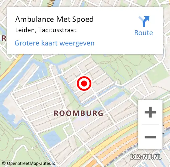 Locatie op kaart van de 112 melding: Ambulance Met Spoed Naar Leiden, Tacitusstraat op 22 september 2024 11:22