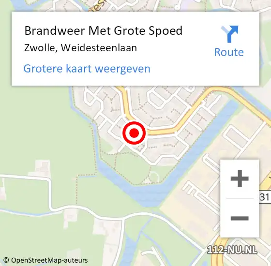 Locatie op kaart van de 112 melding: Brandweer Met Grote Spoed Naar Zwolle, Weidesteenlaan op 22 september 2024 11:24