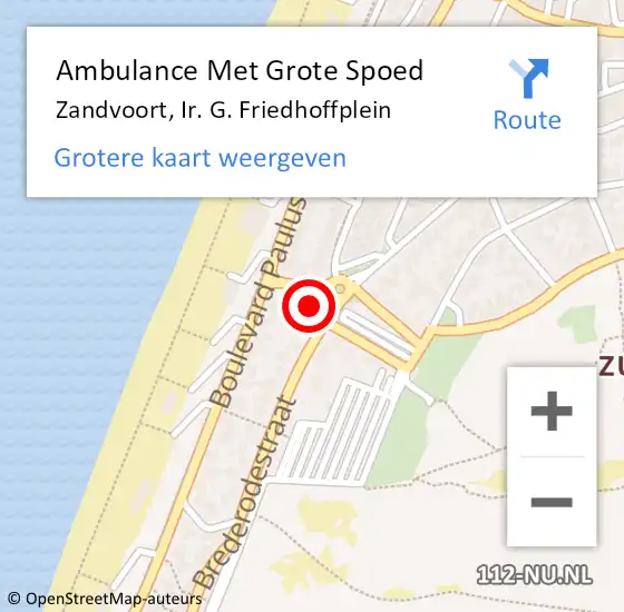 Locatie op kaart van de 112 melding: Ambulance Met Grote Spoed Naar Zandvoort, Ir. G. Friedhoffplein op 22 september 2024 11:39