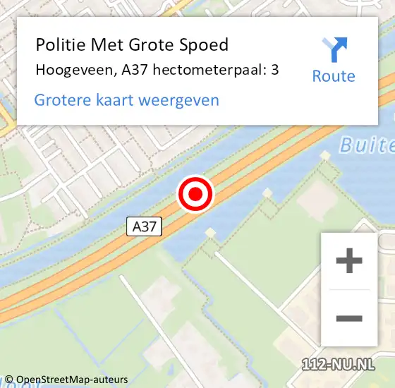 Locatie op kaart van de 112 melding: Politie Met Grote Spoed Naar Hoogeveen, A37 hectometerpaal: 3 op 22 september 2024 11:43