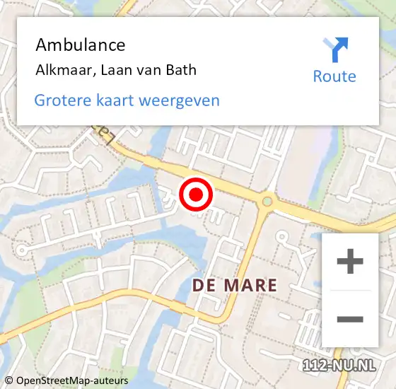 Locatie op kaart van de 112 melding: Ambulance Alkmaar, Laan van Bath op 22 september 2024 11:46