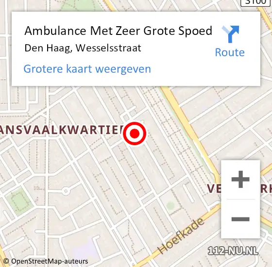 Locatie op kaart van de 112 melding: Ambulance Met Zeer Grote Spoed Naar Den Haag, Wesselsstraat op 22 september 2024 11:53