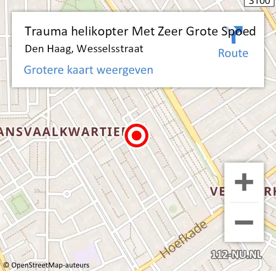 Locatie op kaart van de 112 melding: Trauma helikopter Met Zeer Grote Spoed Naar Den Haag, Wesselsstraat op 22 september 2024 11:54