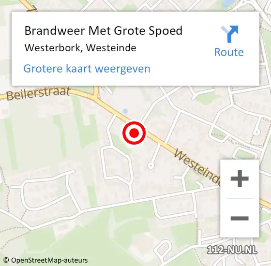 Locatie op kaart van de 112 melding: Brandweer Met Grote Spoed Naar Westerbork, Westeinde op 22 september 2024 11:55