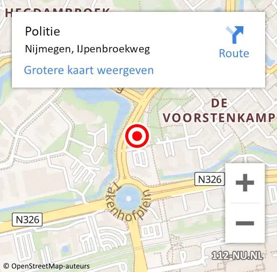 Locatie op kaart van de 112 melding: Politie Nijmegen, IJpenbroekweg op 22 september 2024 12:07