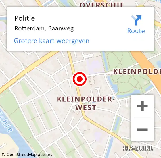 Locatie op kaart van de 112 melding: Politie Rotterdam, Baanweg op 22 september 2024 12:35