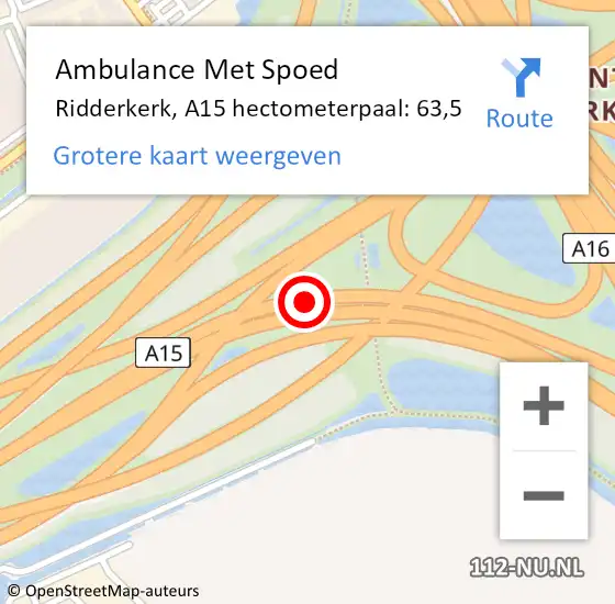 Locatie op kaart van de 112 melding: Ambulance Met Spoed Naar Ridderkerk, A15 hectometerpaal: 63,5 op 22 september 2024 12:59