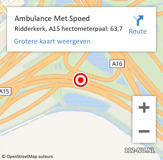 Locatie op kaart van de 112 melding: Ambulance Met Spoed Naar Ridderkerk, A15 hectometerpaal: 63,7 op 22 september 2024 13:02