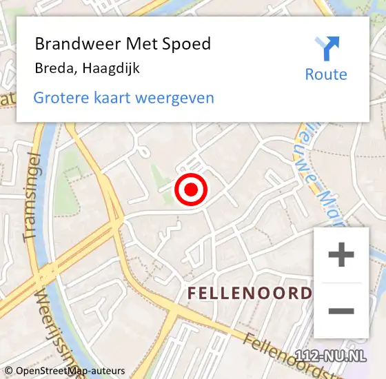 Locatie op kaart van de 112 melding: Brandweer Met Spoed Naar Breda, Haagdijk op 22 september 2024 13:14