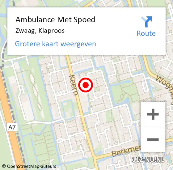 Locatie op kaart van de 112 melding: Ambulance Met Spoed Naar Zwaag, Klaproos op 22 september 2024 13:27