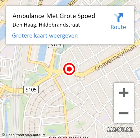 Locatie op kaart van de 112 melding: Ambulance Met Grote Spoed Naar Den Haag, Hildebrandstraat op 22 september 2024 13:27