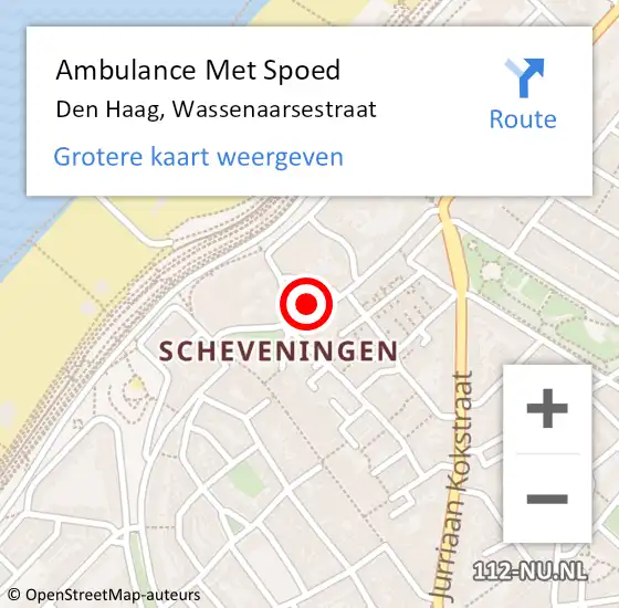 Locatie op kaart van de 112 melding: Ambulance Met Spoed Naar Den Haag, Wassenaarsestraat op 22 september 2024 13:56