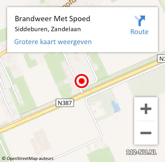 Locatie op kaart van de 112 melding: Brandweer Met Spoed Naar Siddeburen, Zandelaan op 22 september 2024 14:00