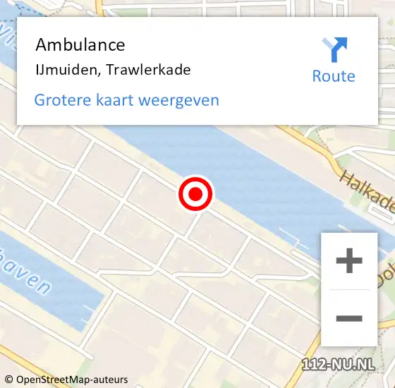 Locatie op kaart van de 112 melding: Ambulance IJmuiden, Trawlerkade op 22 september 2024 14:04