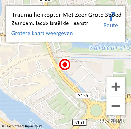 Locatie op kaart van de 112 melding: Trauma helikopter Met Zeer Grote Spoed Naar Zaandam, Jacob Israël de Haanstr op 22 september 2024 14:08