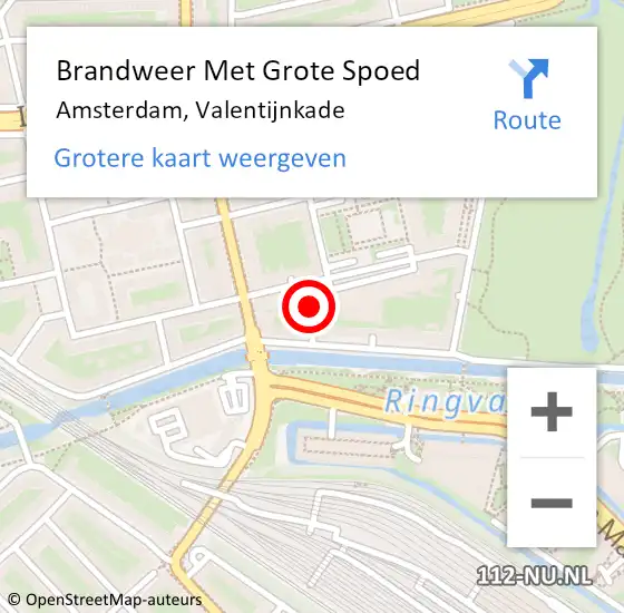 Locatie op kaart van de 112 melding: Brandweer Met Grote Spoed Naar Amsterdam, Valentijnkade op 22 september 2024 14:10