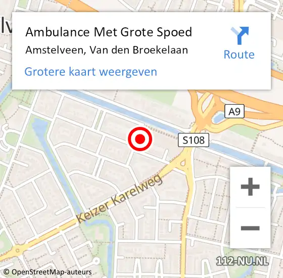 Locatie op kaart van de 112 melding: Ambulance Met Grote Spoed Naar Amstelveen, Van den Broekelaan op 22 september 2024 14:39