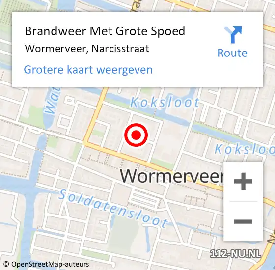 Locatie op kaart van de 112 melding: Brandweer Met Grote Spoed Naar Wormerveer, Narcisstraat op 22 september 2024 15:04