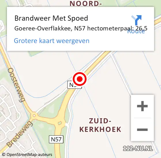 Locatie op kaart van de 112 melding: Brandweer Met Spoed Naar Goeree-Overflakkee, N57 hectometerpaal: 26,5 op 22 september 2024 15:08