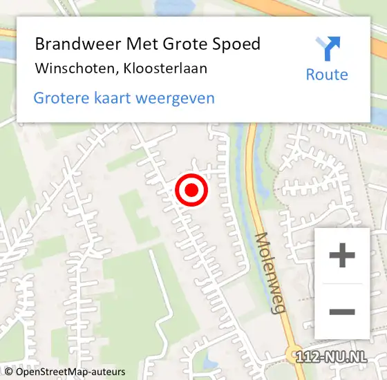 Locatie op kaart van de 112 melding: Brandweer Met Grote Spoed Naar Winschoten, Kloosterlaan op 22 september 2024 15:10