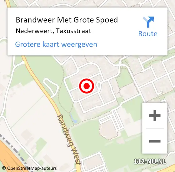 Locatie op kaart van de 112 melding: Brandweer Met Grote Spoed Naar Nederweert, Taxusstraat op 22 september 2024 15:35