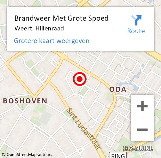 Locatie op kaart van de 112 melding: Brandweer Met Grote Spoed Naar Weert, Hillenraad op 22 september 2024 15:38