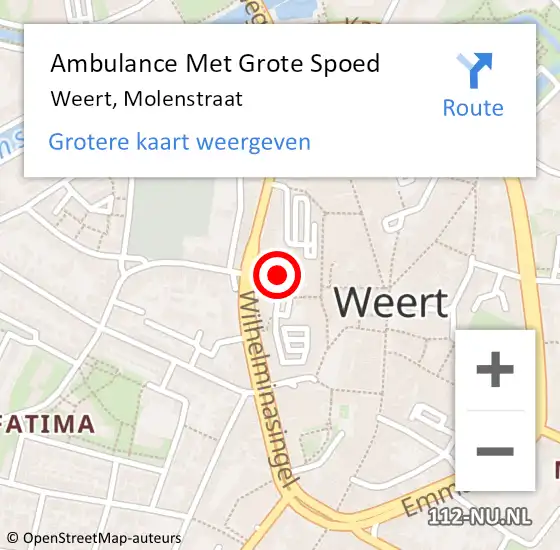 Locatie op kaart van de 112 melding: Ambulance Met Grote Spoed Naar Weert, Molenstraat op 22 september 2024 15:41